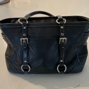Coach Black Leather Logo Purse with Silver Accents